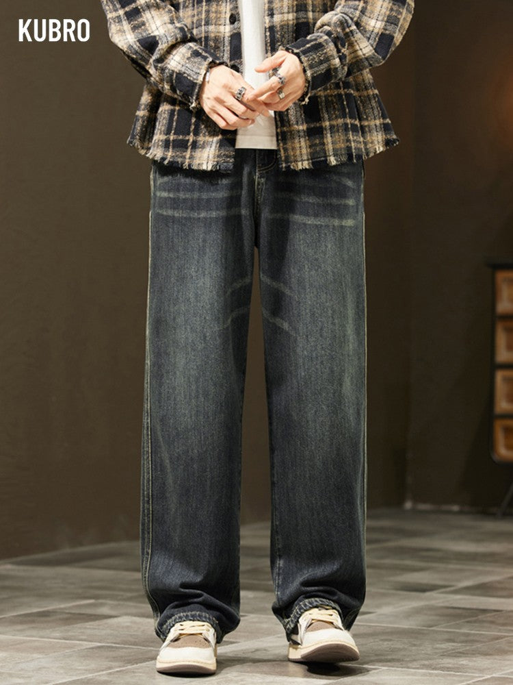 Streetwear Vintage Jeans Men's New Personality Thin Fashion Personalized Loose Trousers Casual Straight Wide Denim Pants Male