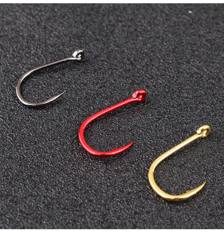 FTK 50-100pcs Gold Fishing Hook High Carbon Steel 1#-12# Barbed Hook With Ringed EYE Red Fishhooks for Carp Fishing Tackle