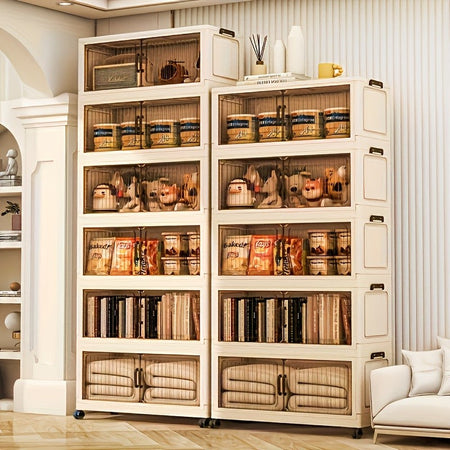 5-Tier Foldable Cabinet, Plastic Bins, Portable Wardrobe Organizer, Rolling Stackable Drawers. For Bedroom, Living Rm, Office