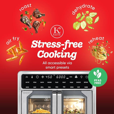 16 Quart French Door Air Fryer Oven Family Size Countertop Convection Cooker with LED Display Stainless Steel for Large Batch C