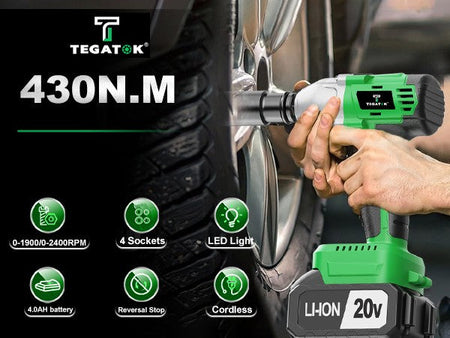 3-IN-1 Electric Wrench with High Torque 430Nm Brushless Electric Wrench for Car Maintenance Tools Cordless Wrench 20V Electric