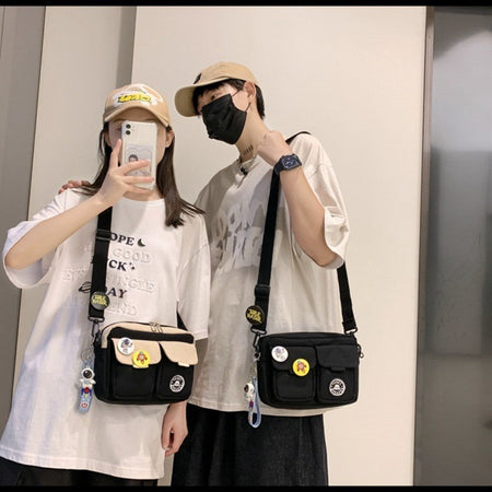 Fashion Versatile Men's Crossbody Bag Large Capacity Japanese Style Shoulder Bag Retro with Pendant Messenger Bag Unisex