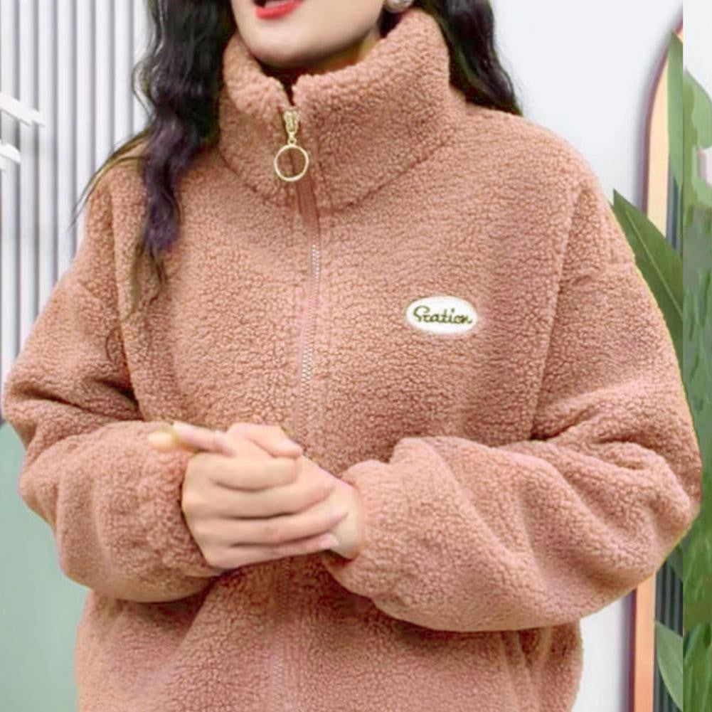 Fleece Fluffy Jacket Streetwear Harajuku Zipper Coat Woman Lightweight Jacket Autumn Winter Plush Warm Jacket Splice Coat