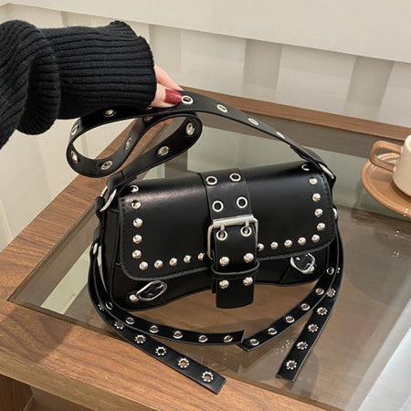 Shoulder Bag for Women Punk Style Purse PU Leather Rock Fashion Handbags with Rivet Small Trendy Armpit Purse