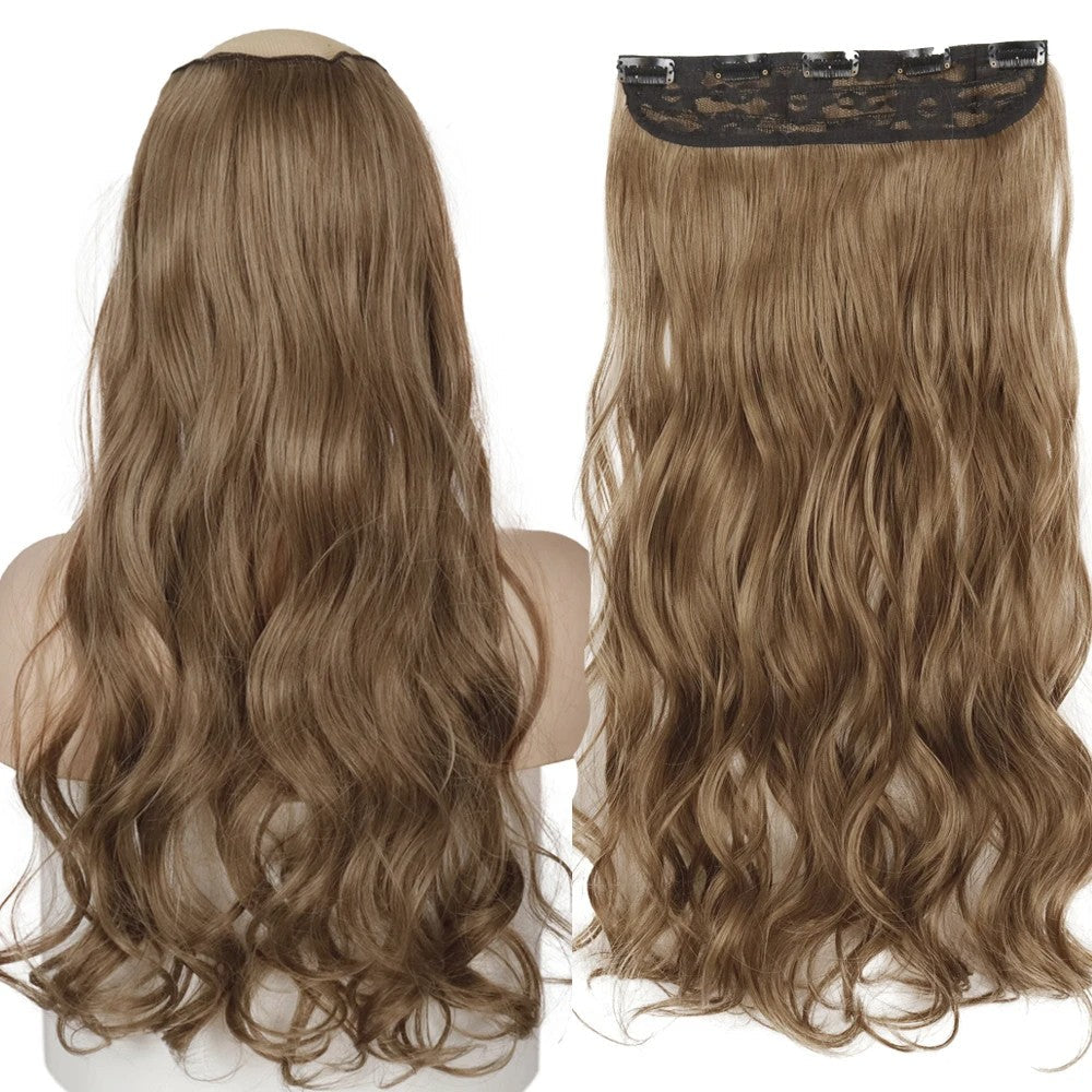 Long Straight Hairstyle 5 Clip Natural Hair Extension Synthetic Fiber Heat-Resistant Hairpiece 22"32" Black Brown Blonde