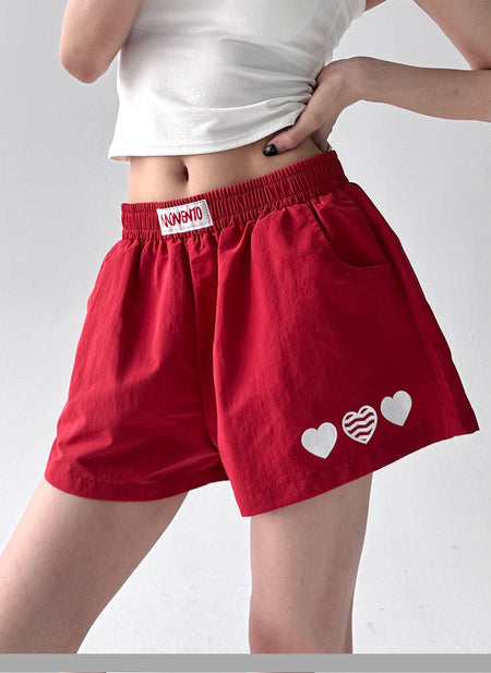 American Sle Spicy Girl ort Pants Women's Summer New Embroidered Heart Sport Yoga Slimming Tee-Quarter Length Hot Pants