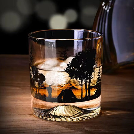 High End 10.3oz Black Silhouette Pattern Glass Cup Personalized Drinking Glasses Household Creative Whiskey Glass Iceberg Cup