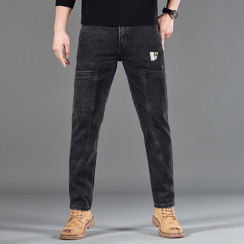 Fashion Print Six-Pocket Jeans Small Straight Cut Style Men's Casual Comfortable Fit Clothing