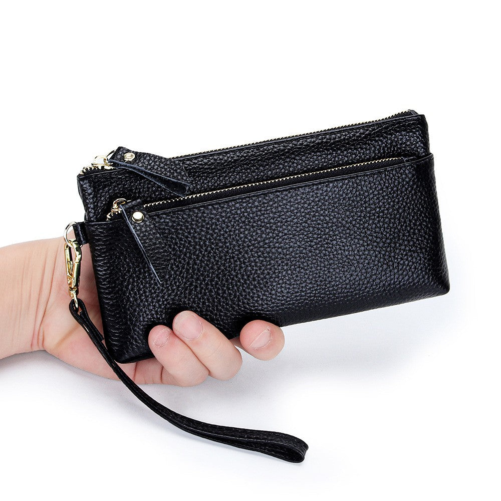 Women's Wristlet Clutch Purse Genuine Leather Clutch Cellphone Smartphone Long Wallet Vintage Purse Travel Double Zip Wristlets