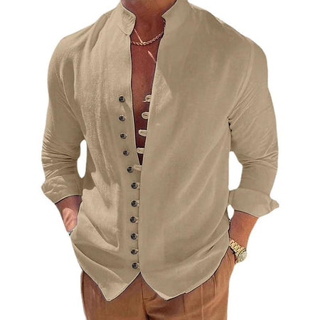 Men Business Workwear Blouse Shirts Autumn Spring Male Vintage Cotton Linen Blouse Tops LRFZ-776