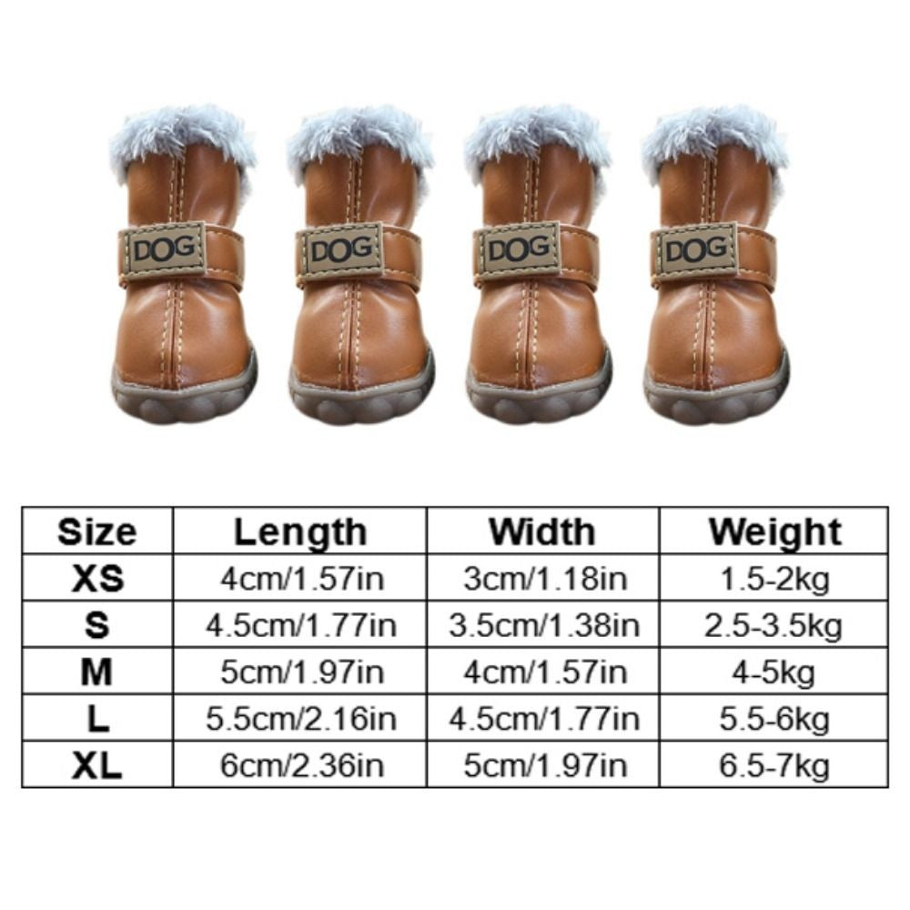 Dog Rainshoes Warm Pet Snow Boots Waterproof Soft Winter Pet Dog Shoes Plush/PU Non Slip for 4Pcs/Set Chihuahua