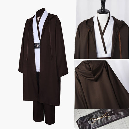Realistic Jedi Costume Obi-Wan Kenobi Adult Cosplay Jedi Warrior Cosplay Hooded Cloak Clothing Suit Halloween Party Costumes