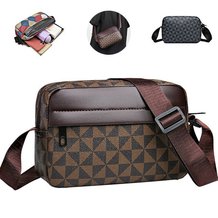 Casual Business Shoulder Bag for Men Pu Leather Messenger Bag Wide Strap Crossbody Bags Square Plaid Designer Male Sling Bags