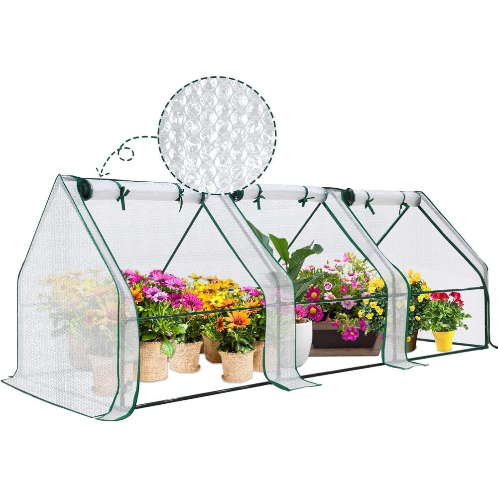EAGLE PEAK Tunnel Greenhouse Garden Green House with Roll-Up Zipper Doors, Portable 96x36x36, Bubble Film Cover, White