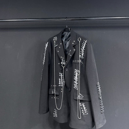 WVGA Autumn Winter New Man Tide Destroyed Metal Punk Rivet Chain Rock Suit Coat Niche Chic Casual Long Sleeved Blazer Ins W14182