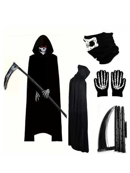 Terror Stitch Halloween Party Cosplay boy Adult Death Black Cloak, Halloween Death Skull Skeleton Ball Costume Prop Set