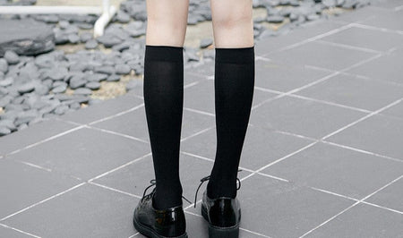 JK Women Black White Knee High Lolita Socks Lady Girls Over Knee Cute Long Sock Thin Breathable Solid Color Stockings For Women