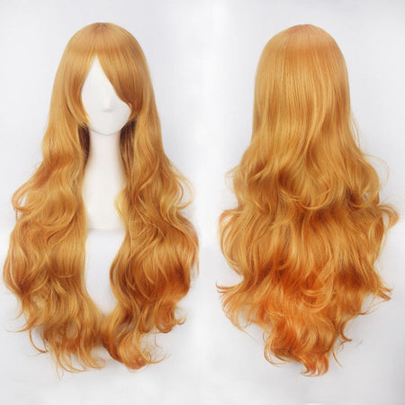 European and American style cos color anime wig, with foreign trade buckle net, universal, 80CM long, curly Synthetic fiber wig