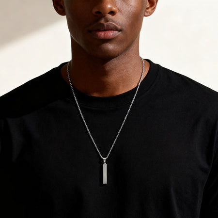 Waterproof Pillar Necklaces for Men Women,Stainless Steel Rectangle Vertical Bar Pendant Necklace,Simple Casual Collar Gifts