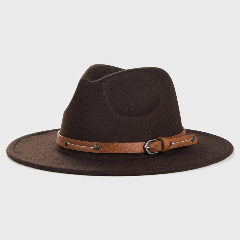 Belt Wool Fedoras Hat For Women Men Winter Autumn Warm Vintage British Style Round Bowler Caps Church Flat Brim Felt Jazz Hats