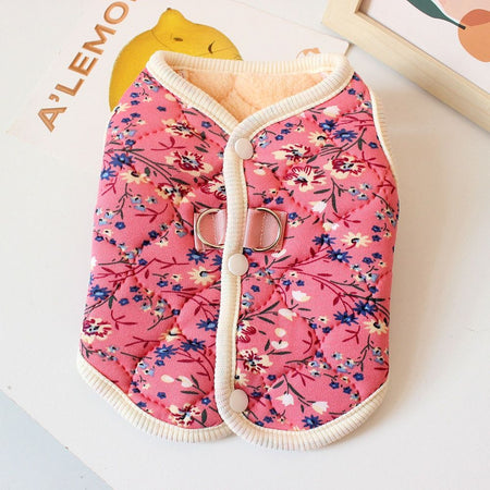 S-2XL Autumn Winter Pet Dog Fleece Vest Pink/Blue Warm Floral Print Vest Cat Clothes For Small Medium Dogs Cats