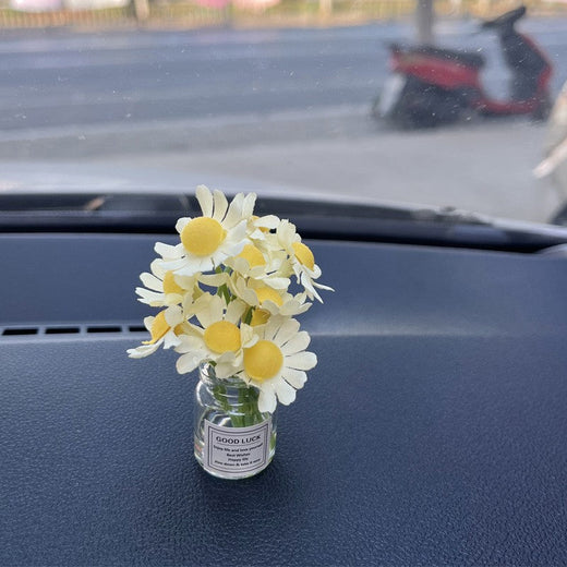Cute Mini Rose Vase Car Decor - Floral Center Console Ornament for Dashboard, Auto Interior Decoration Accessories for Women