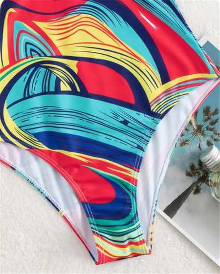 Vigoashely 2025 Sexy Print Strapped Swimwear Women Push UP One Piece Swimsuit Monokini Backless Hollow Summer Bathing Suit