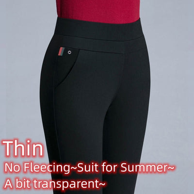Trousers Fleece Thin Black Formal Woman Clothes Pant Autumn Winter Slim Femal Clothing Elastic Basics Pencil Pants Office Lady