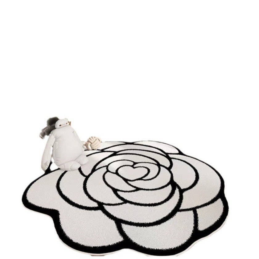 Round Camellia Crystal Velvet Floor Mat Living Room Bathroom Door Absorbent Quick-Drying Floor Rugs Household Non-slip Carpet