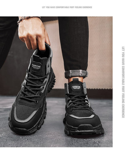 Men's work boots winter lace-up men's shoes warm safety platform size 44 Promotion designer anti-slip fashion