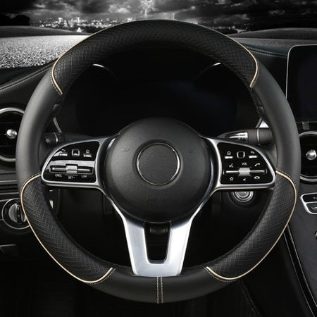 All Seasons Leather Diamond Steering Wheel Cover Universal Fit for 14 .5-15 Inch Durable Leather Cover Anti-Slip Veins Design