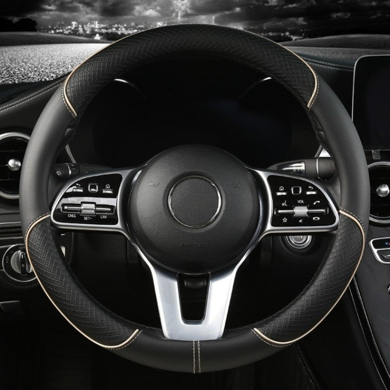 All Seasons Leather Diamond Steering Wheel Cover Universal Fit for 14 .5-15 Inch Durable Leather Cover Anti-Slip Veins Design