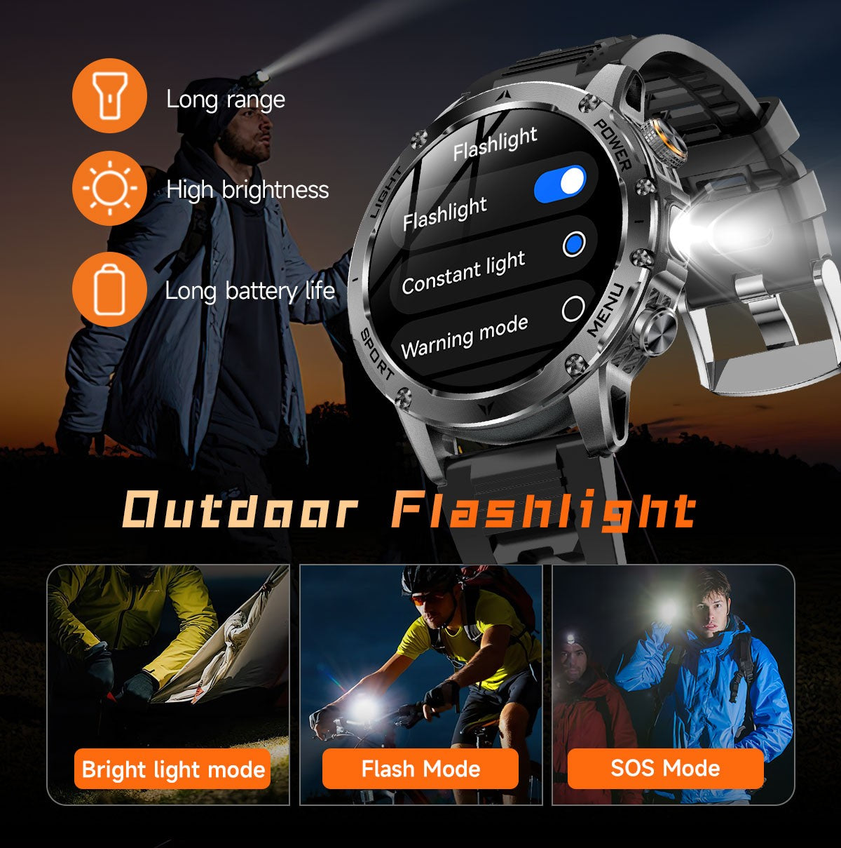 2025 New Military Smart Watch 1000Mah Battery Fitness Tracking 10ATM Waterproof Tactics Sport Flashlight call Bracelet For Men
