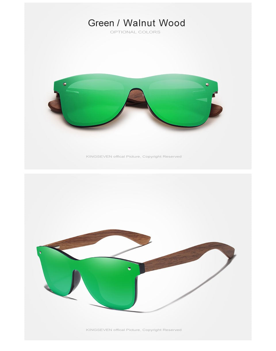 KINGSEVEN UV400 Sunglasses For Men Polarized Walnut Wood Handmade Sun Glasses High Quality Protection Women Eyewear Gafas