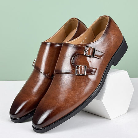 2025 Fashion Men's British Derby Shoes Breathable Adjustable Buckle Business Casual Leather Shoes for Commuting & Wedding