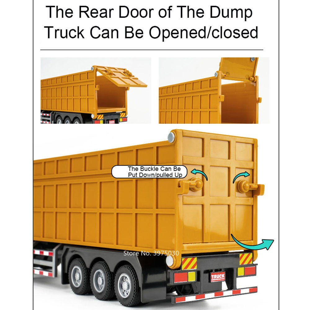 1:50 Miniature Trailer Dump Truck Cars Toys Model 3 Doors Opened Extended Engineering Vehicle Light Sound Car Boys Festival Gift