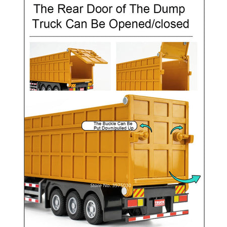 1:50 Miniature Trailer Dump Truck Cars Toys Model 3 Doors Opened Extended Engineering Vehicle Light Sound Car Boys Festival Gift