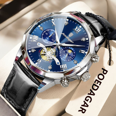POEDAGAR Military Luxury Men Wristwatch Quartz Waterproof Luminous Chronograph Leather Man Watch Sports Men's Watches Male Reloj