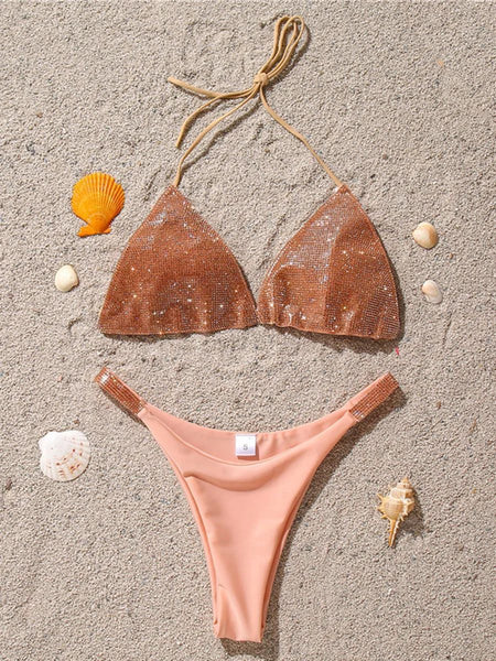 Halter Jewelled Sequins Diamond Bikini Women Swimsuit Female Swimwear Two Pieces Bikini Set Mini Micro Bathing Suit Swim Lady