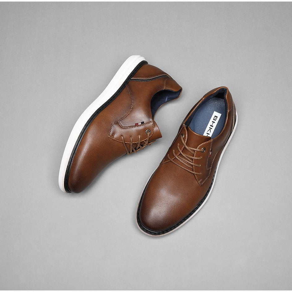 BHKH 2025 Genuine Leather Dress Shoes Comfy Men Casual Shoes Smart Business Work Office Lace-up Men Shoes