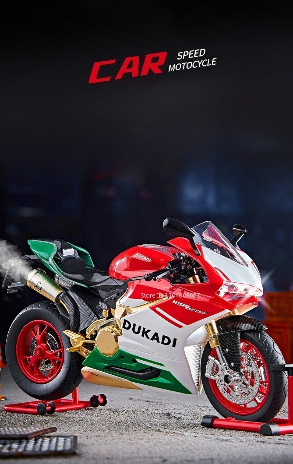 1:9 Scale 1299 V4S Miniature Motorbike Toy Models Alloy Diecast Sound Light Shock Absorption Ornament Motorcycles for Kids Gifts