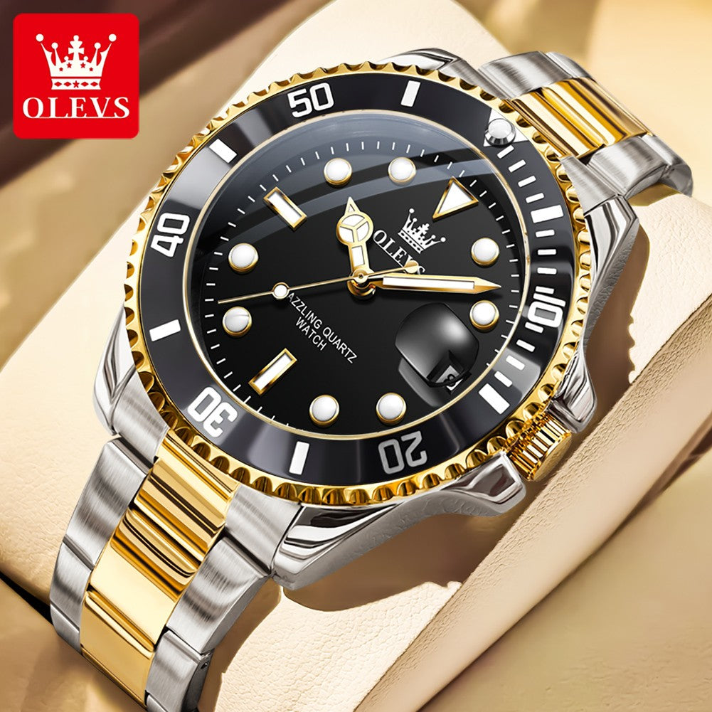 OLEVS Men's Watches Trend Luxury Fine Steel Strap Big Date Original Brand Quartz Wristwatch for Man Waterproof Luminous 5885 New