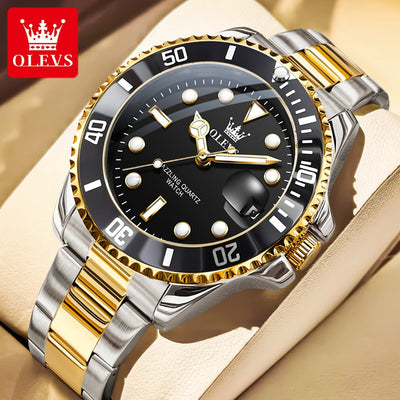 OLEVS Men's Watches Trend Luxury Fine Steel Strap Big Date Original Brand Quartz Wristwatch for Man Waterproof Luminous 5885 New
