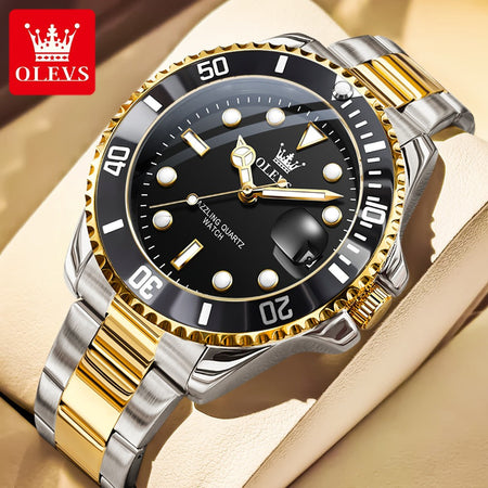 OLEVS Men's Watches Trend Luxury Fine Steel Strap Big Date Original Brand Quartz Wristwatch for Man Waterproof Luminous 5885 New