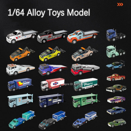 1:64 Scale Container Truck Miniature Model Toy Cars Metal Diecast Trailer with Pull Back Transport Vehicle Toys for Kids Gifts