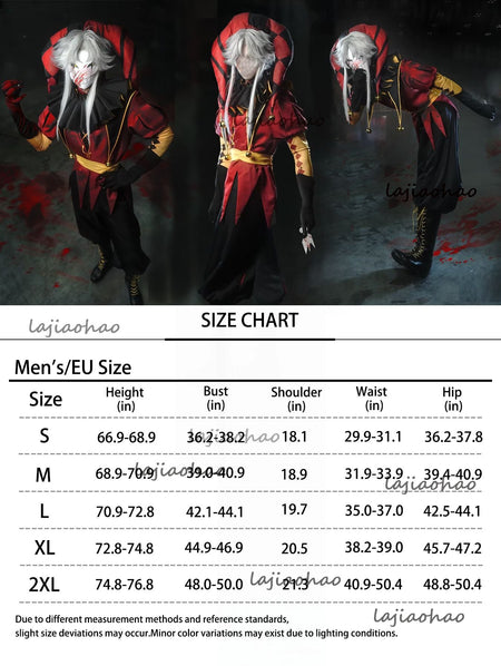 Hot The Freak Circus Pierrot Jester Harlequin Cosplay Costume Adult Clown Top Pant Joker Uniform Halloween Costume Carnival