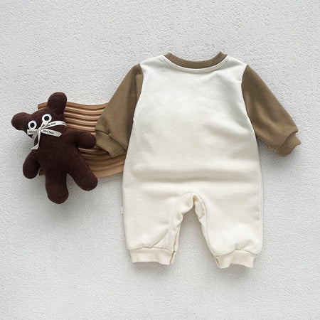 Autumn Baby Bodysuit Little Bear Pattern Dual Color Long Sleeve Warm Jumpsuit Baby Clothes Baby Boys Girls Romper 0-2 Years Old