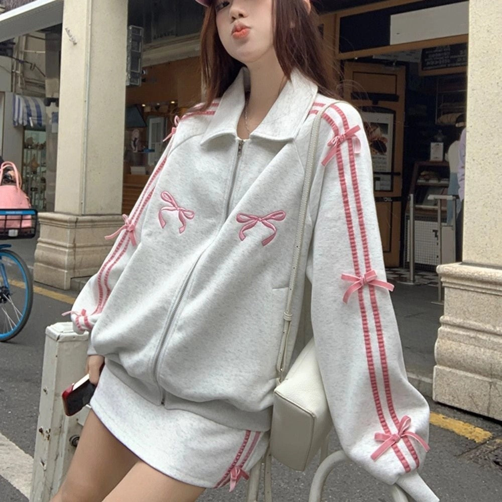 Lapel Collar Long Sleeved Hooded Y2k Sweet Korean Ins Sweatshirts for Women Clothing Loose Autumn Zipper Coat Top Women