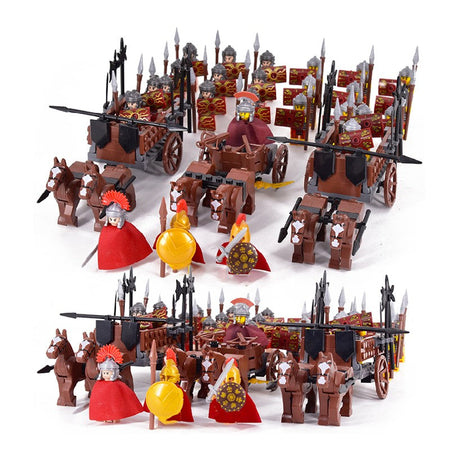 MOC Roman Empire Spartan Army Medieval Soldier Chariot Building Block Bricks Ancient Military War Helmet Toys For Children