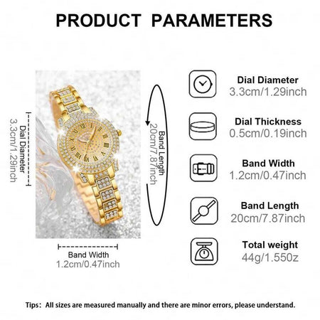 4 Pieces Fashionable Luxury Women's Watch Set with Rhinestone Roman Numbers Round Dial Watch Quartz Bracelet Perfect Gift Set